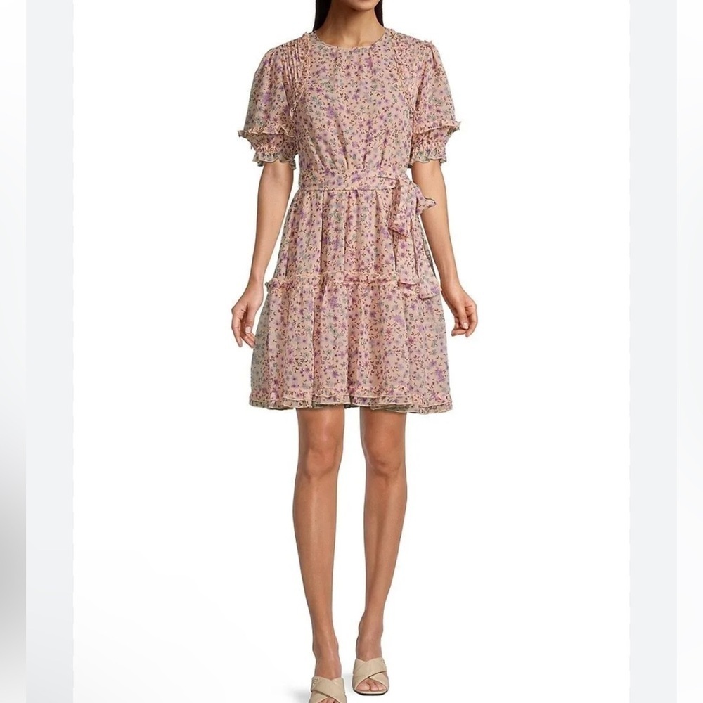 Rachel Parcell Pink Floral Chiffon Ruffle Tiered Dress Size 2